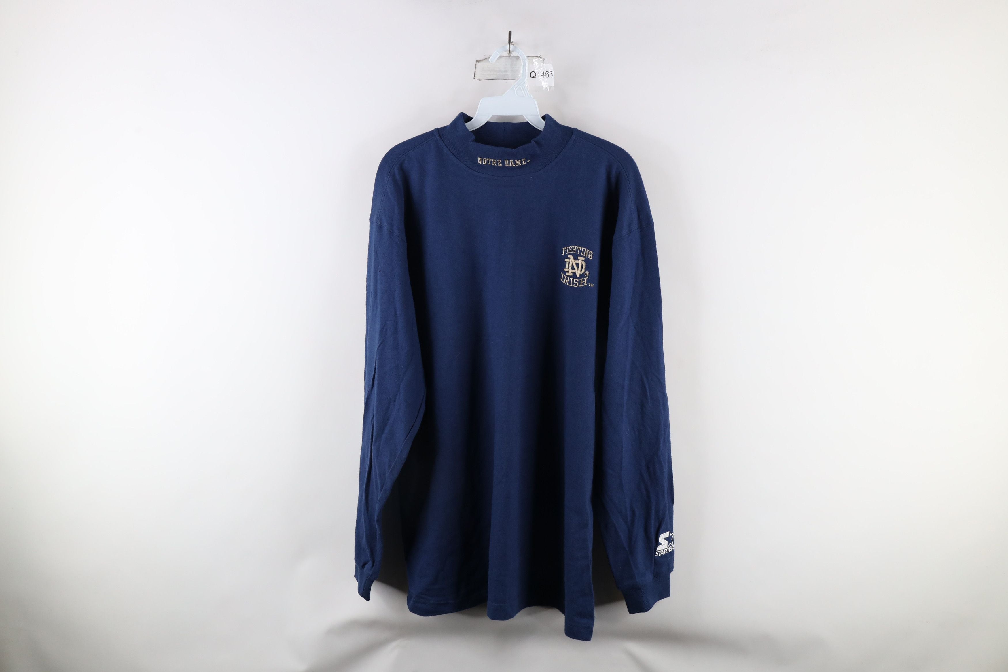 Vintage 90s Starter Notre Dame University Mock Neck T Shirt