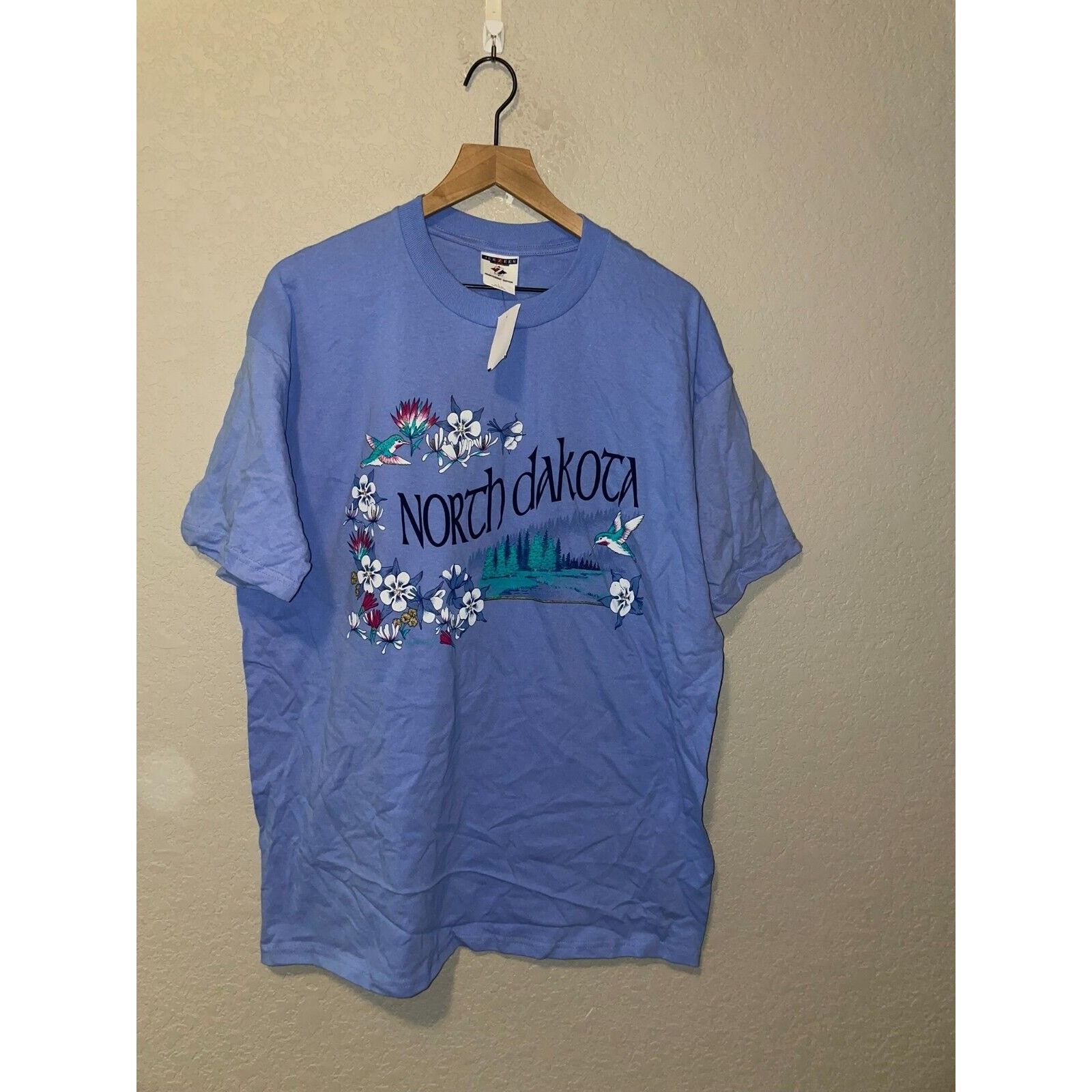 Jerzees Vintage North Dakota Shirt Mountain Hummingbird Tee 90s L