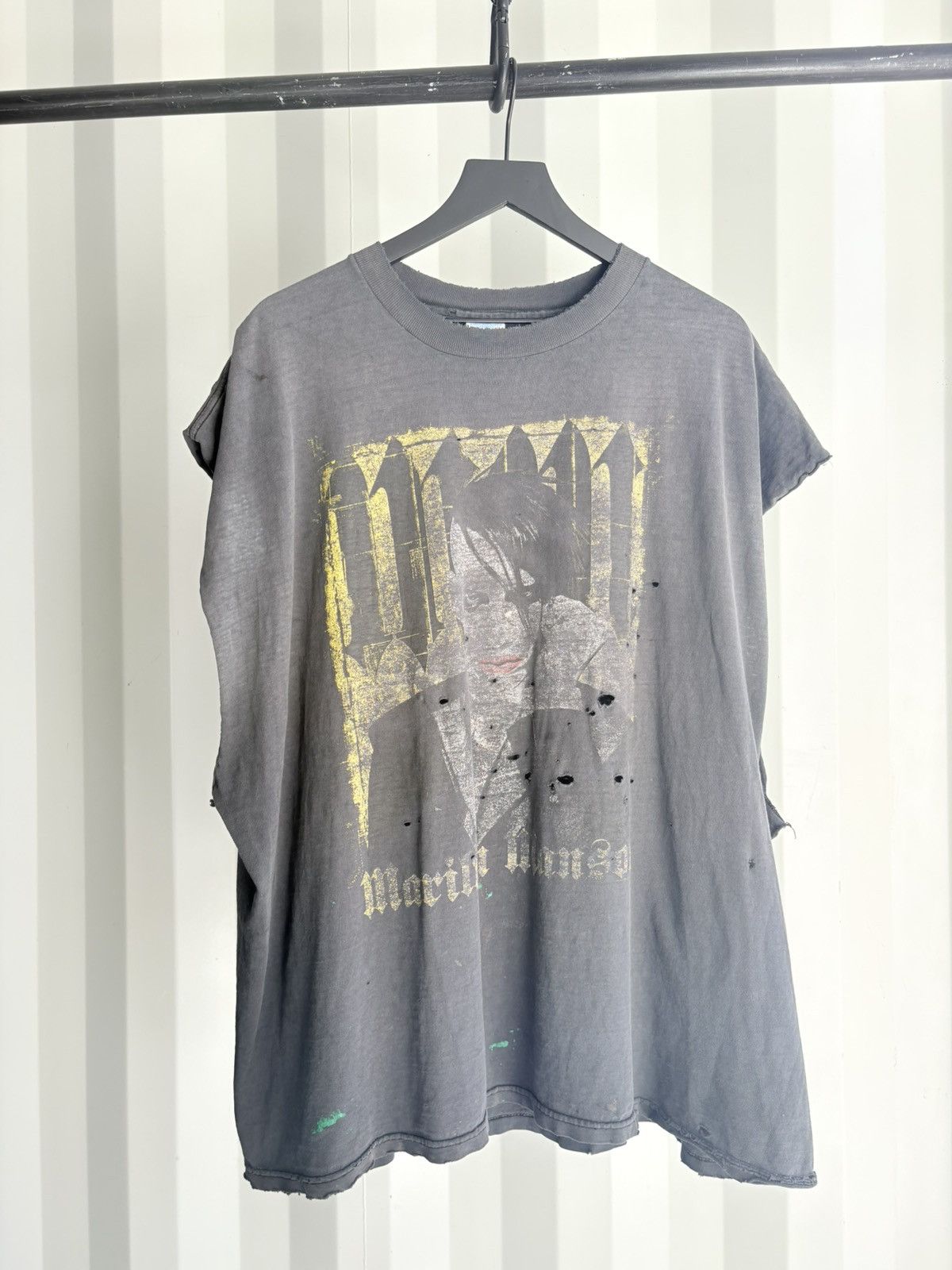 Band Tees Thrashed Marilyn Manson Sun Faded Distressed Erd Grunge Hoodie, Sweatshirt | FlexRushtees.com