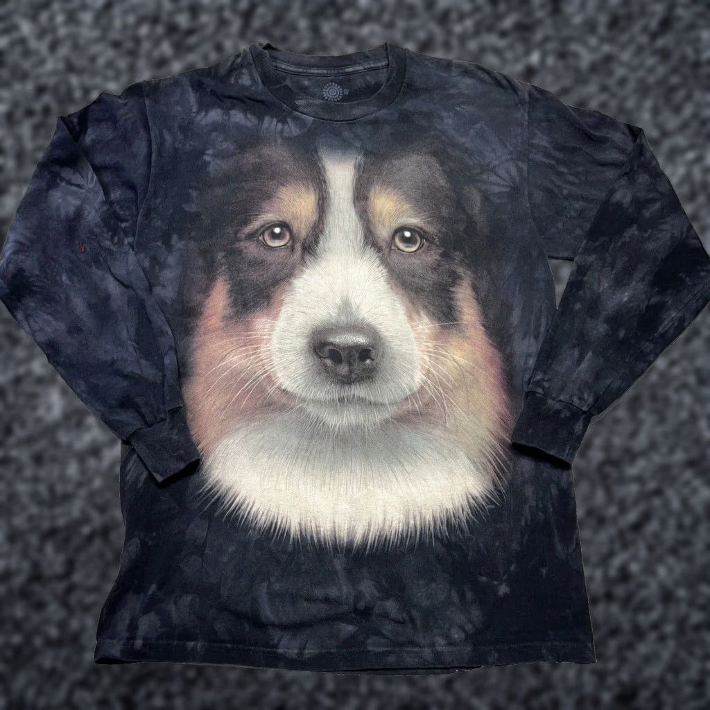 Mountain Vintage The Mountain T Shirt Mens M Puppy Dog Tie Dye Long Sleeve Multicolor 90s Animal