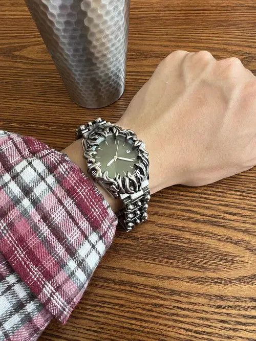 Other Metal Watch Flame Bezel Sculpted Band Statement Watch