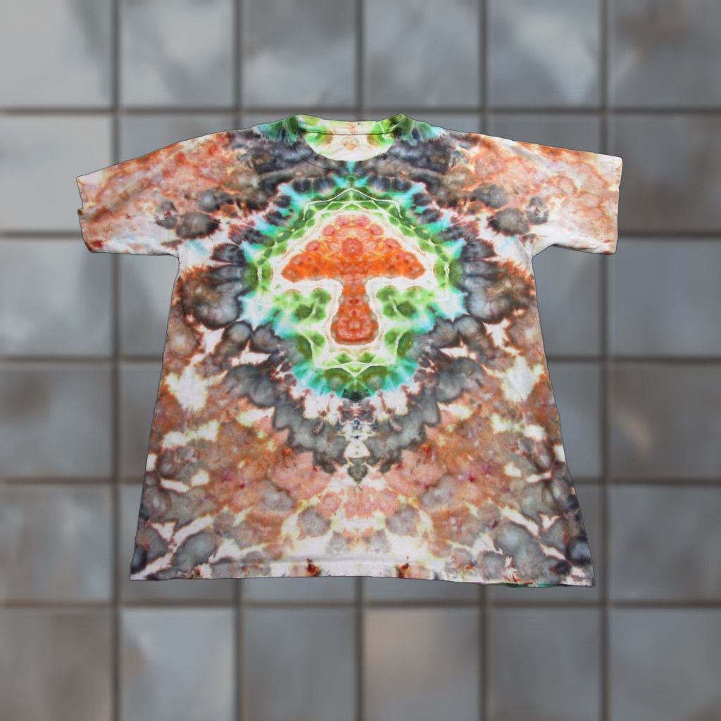 Gildan Psychedelic Mushroom Tie Dye T Shirt Mens Medium Multicolor Graphic Art Festival Boho