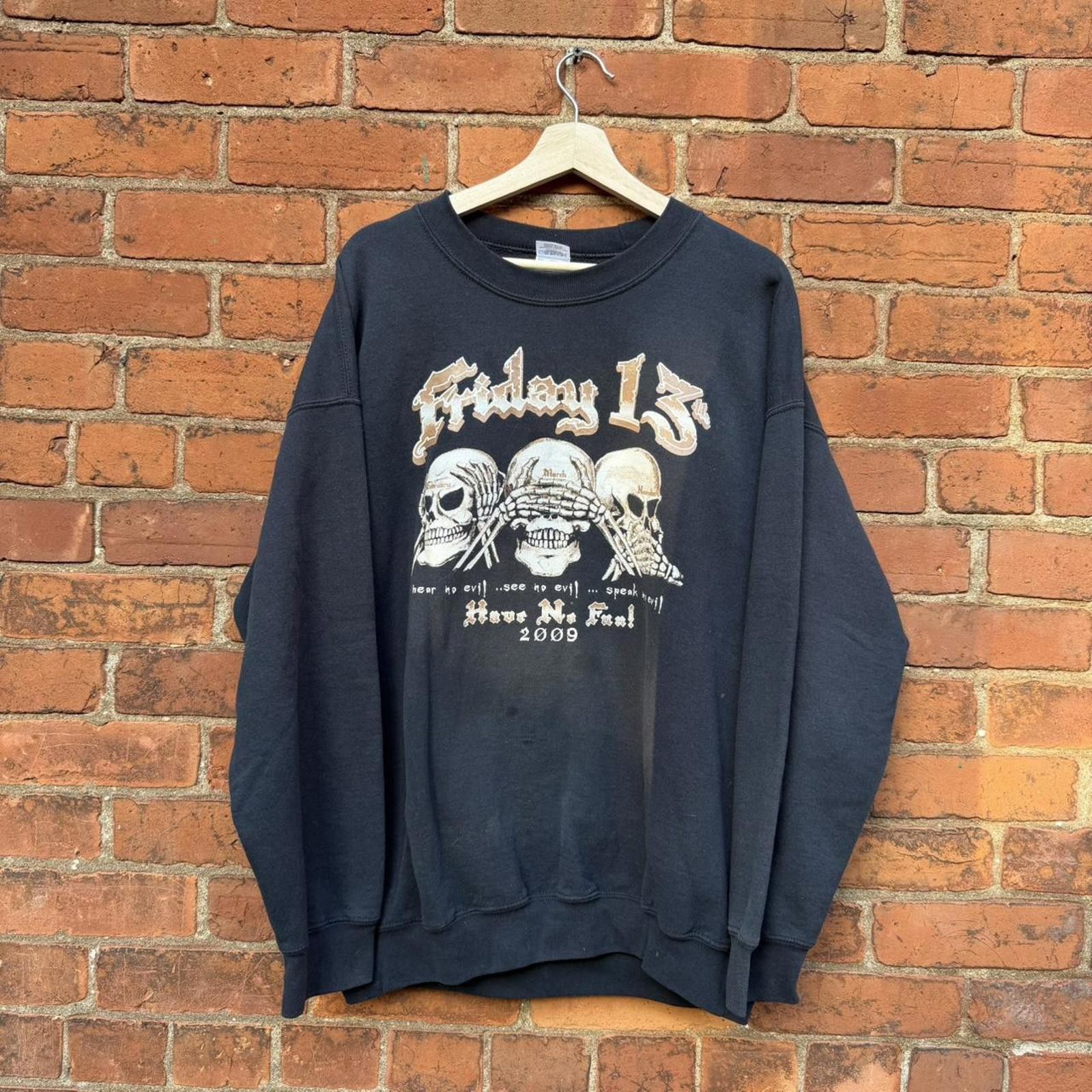 Gildan Vintage Friday The 13th Hear See Speak No Evil Sweatshirt Xl