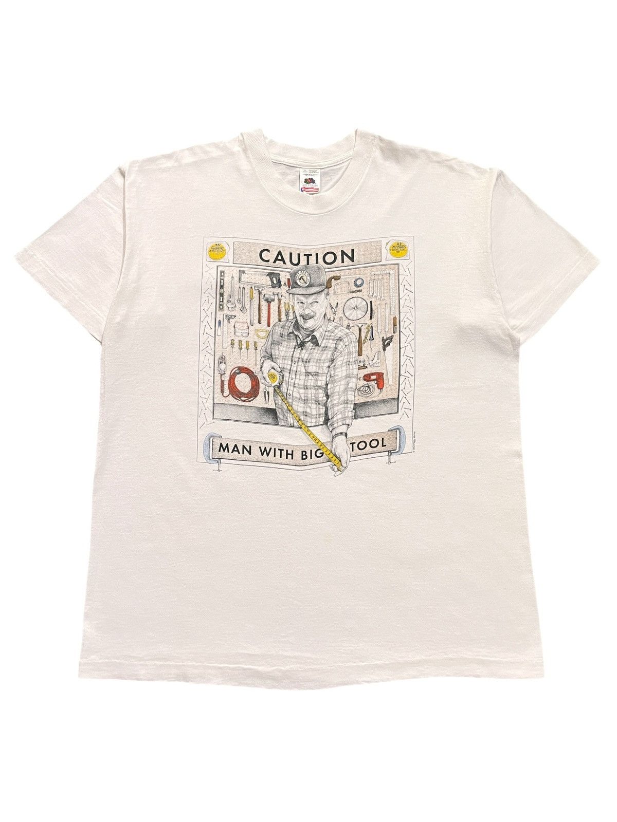 Vintage 1990s Caution Man With Big Tool By Peggy Murray T-Shirts, Hoodie, Sweatshirt | FlexRushtees.com