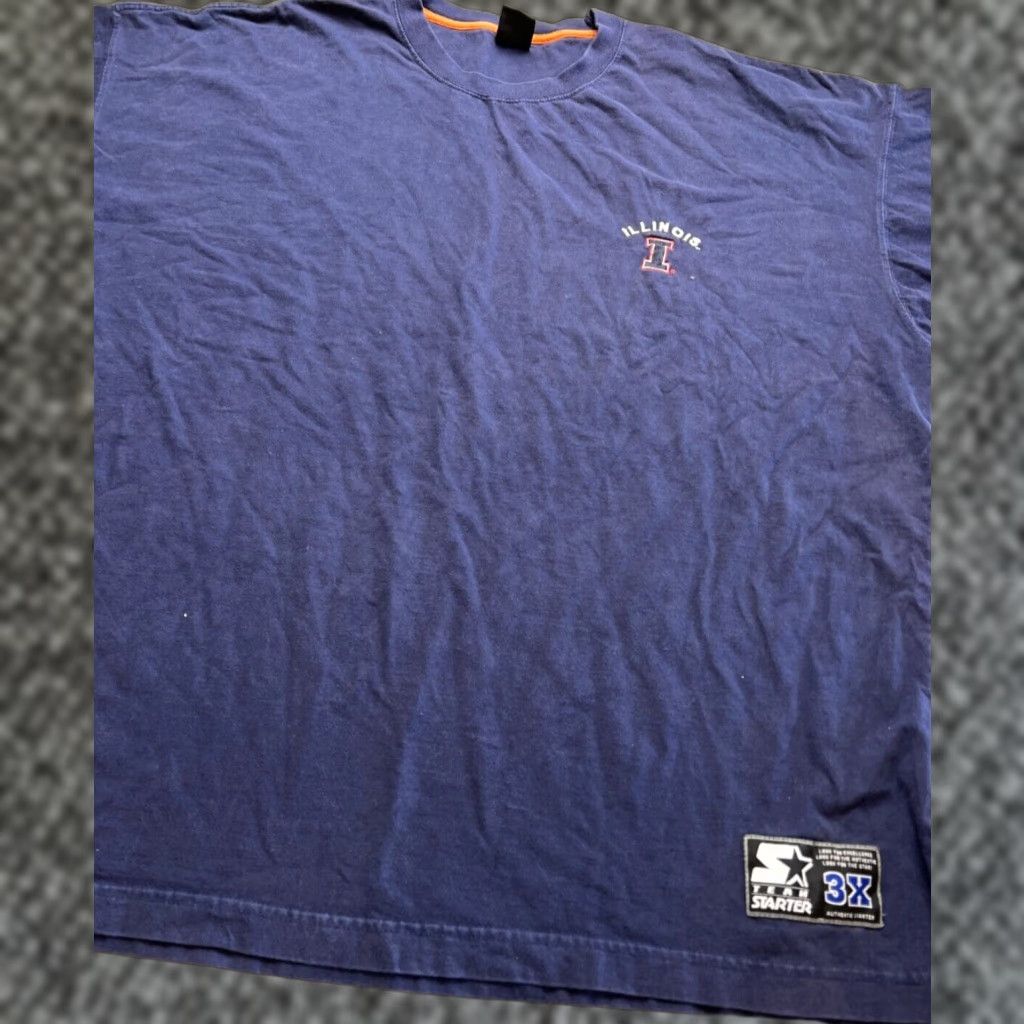 Starter University Of Illinois Navy Blue Embroidered T Shirt Sz 3xl Mens Embroidered Univers