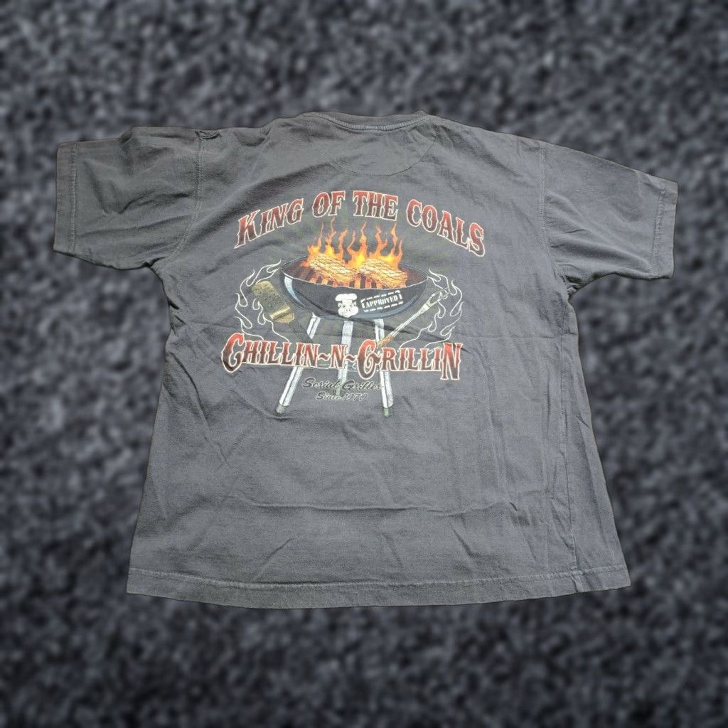 Doublet Newport Blue Mens L King Of The Coals Bbq Funny Graphic T Shirt Double Sided Cotton Gray Cre Hoodie, Sweatshirt