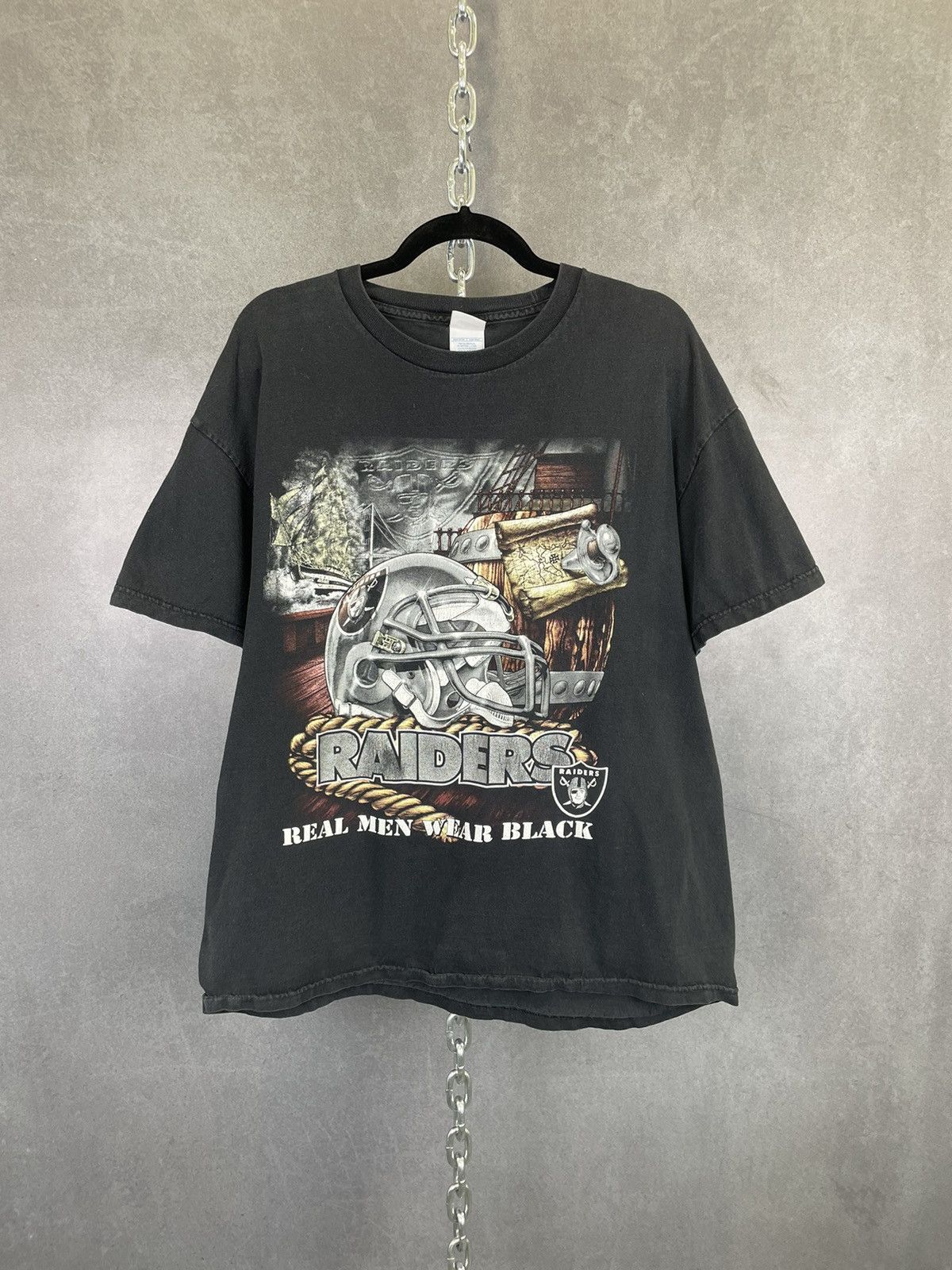 Vintage Y2k Raiders Real Men Wear Black T Shirt Size Xl