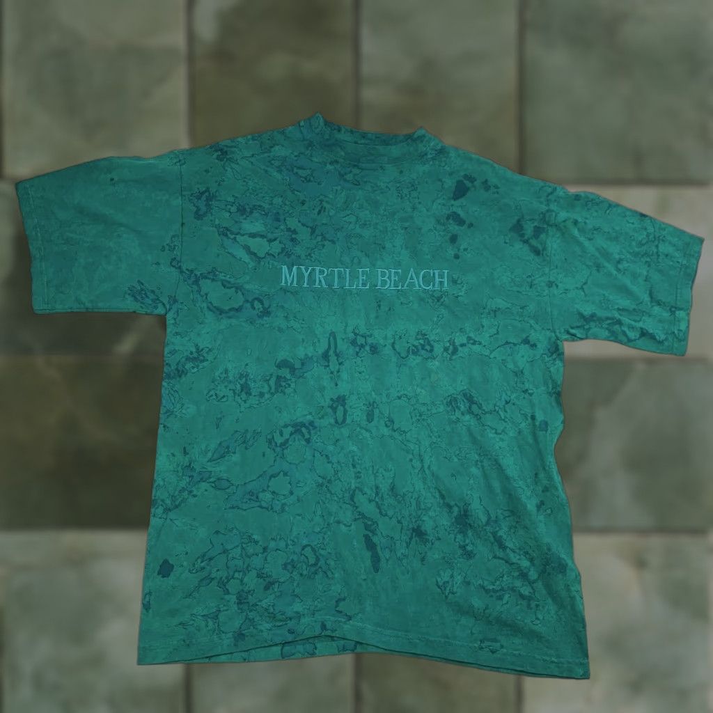 Vintage Myrtle Beach Shirt Adult Medium Green Acid Washed Tie Dye Embroidered Shirt 90s Beac