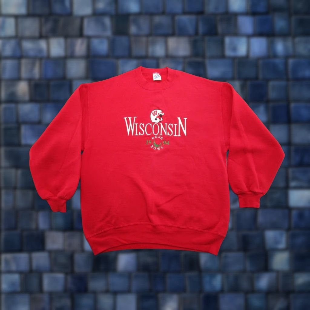Jerzees Vintage Wisconsin Badgers Rose Bowl Embroidered Sweatshirt Size L Usa Made Sweatshirt Mens R
