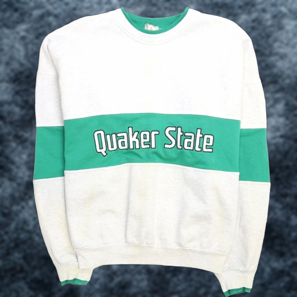 Vintage Quaker State Sweatshirt Crewneck Mens L Gray 90s Pullover