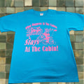Anvil What Happens At The Cabin Stays At The Cabin Y2k 4 Wheeler Camping Tshirt Size L Blue Anvil Un Hoodie, Sweatshirt