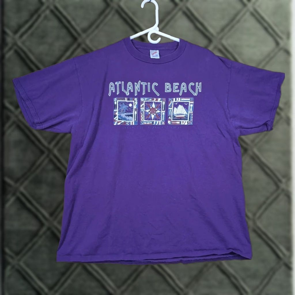 Jerzees Vintage 90s Atlantic Beach Nc Shirt 2x Purple Jerzees T Shirt Mens Short Sleeve Sea Destinat