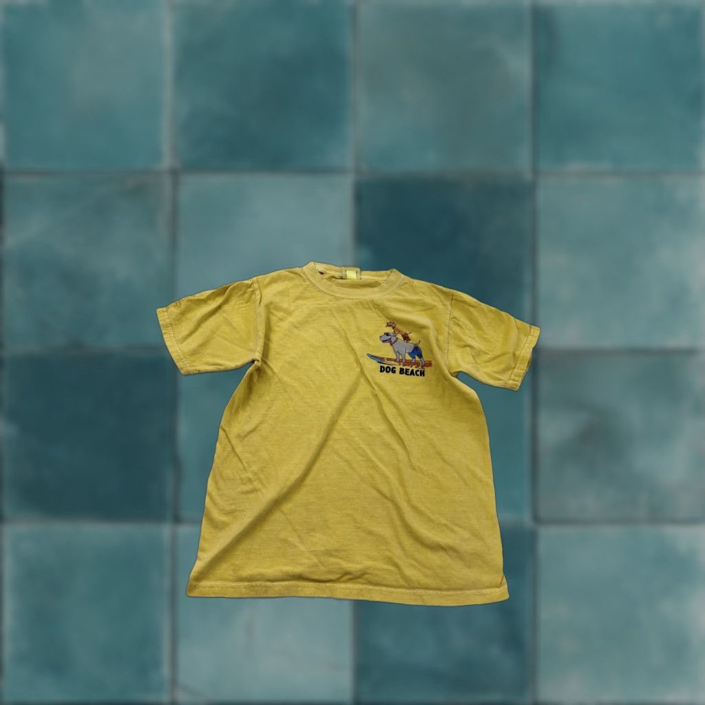 Vintage Crazy Shirts Dog Beach Shirt Mens L Yellow Surfing Dogs Graphic Hawaii Fun Shirt