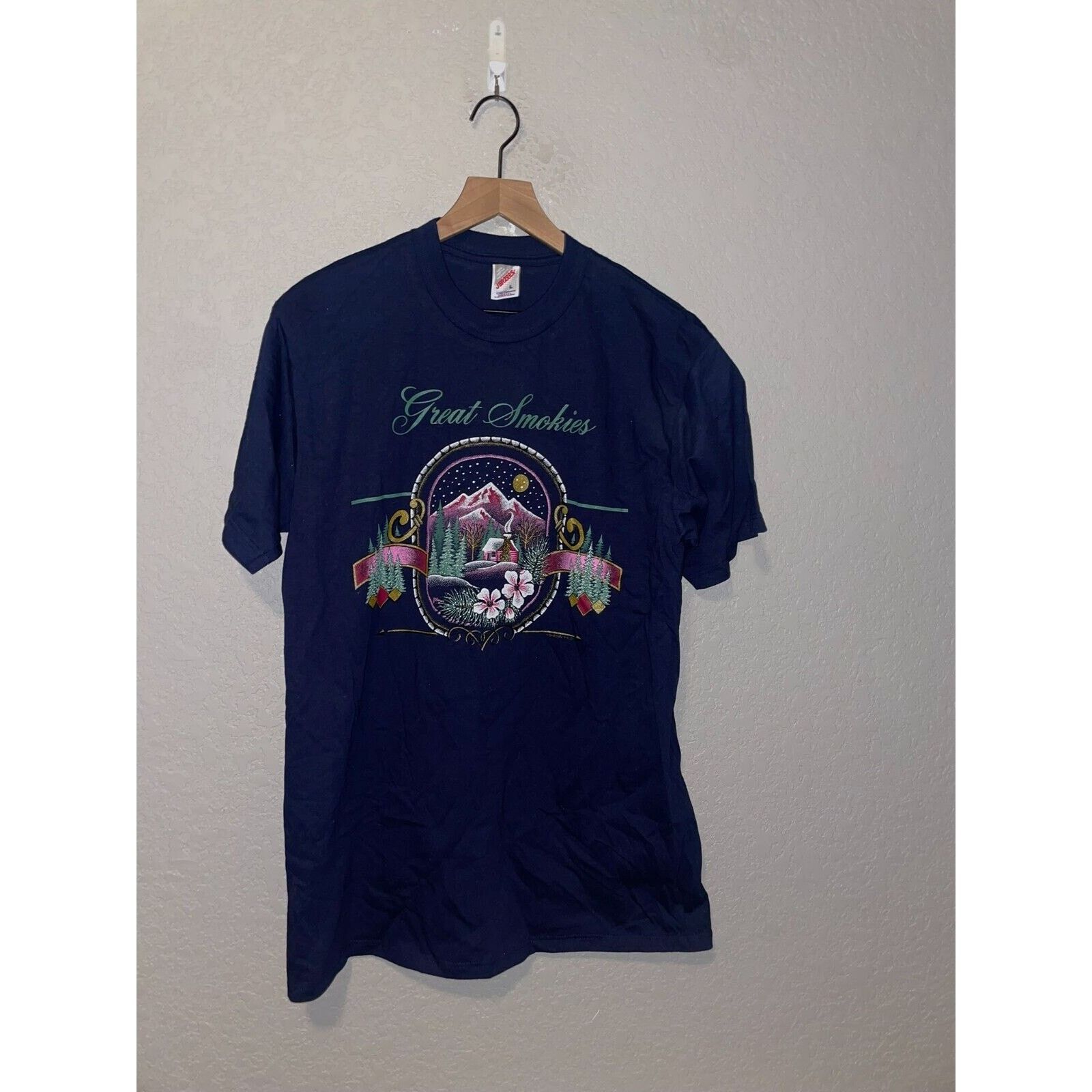 Jerzees Vintage Great Smokies Shirt Mountain Blue Tee Vtg 90s Large