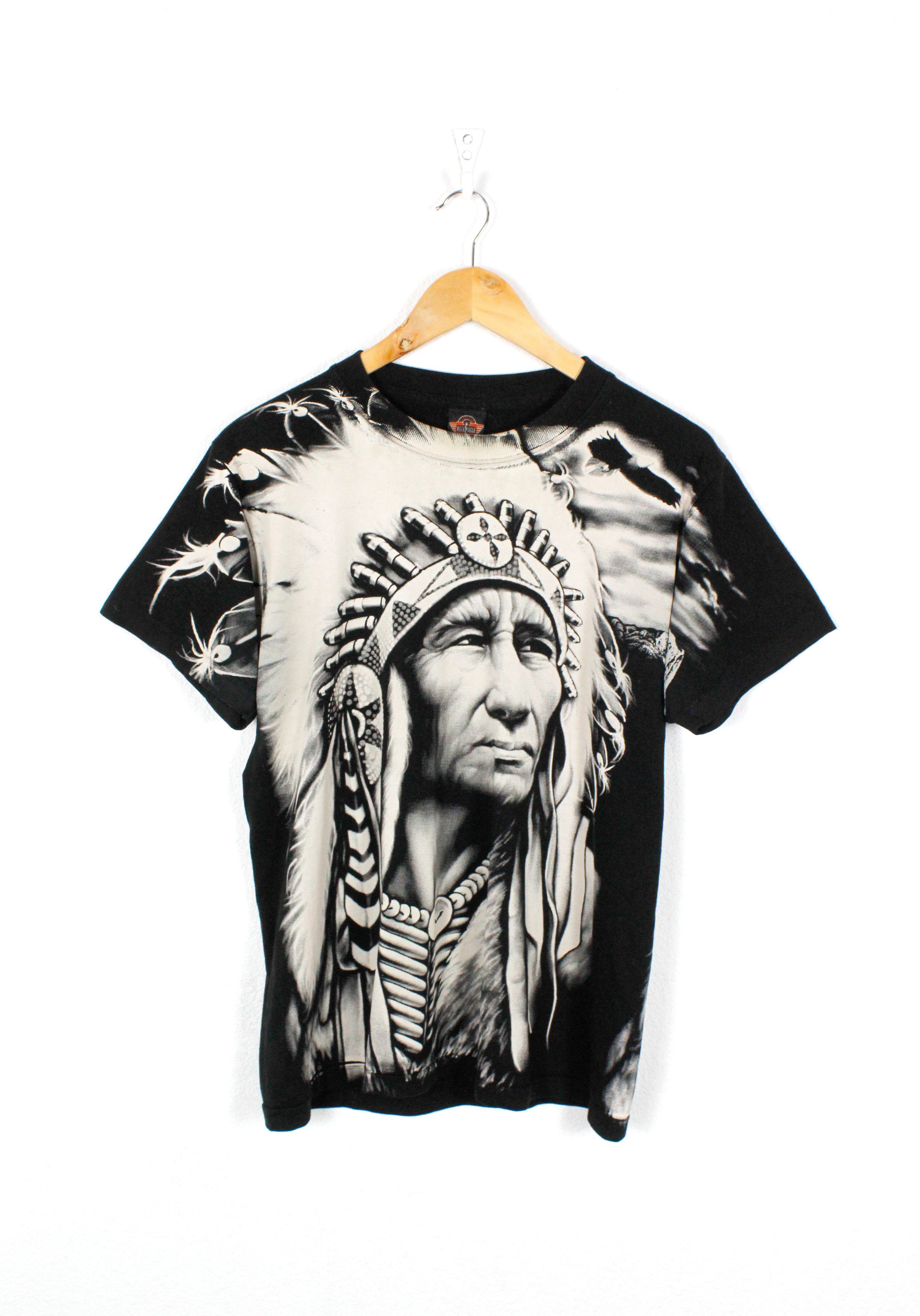 Vintage Rock Eagle Indian Head All Over Printed Tee 90s Y2k