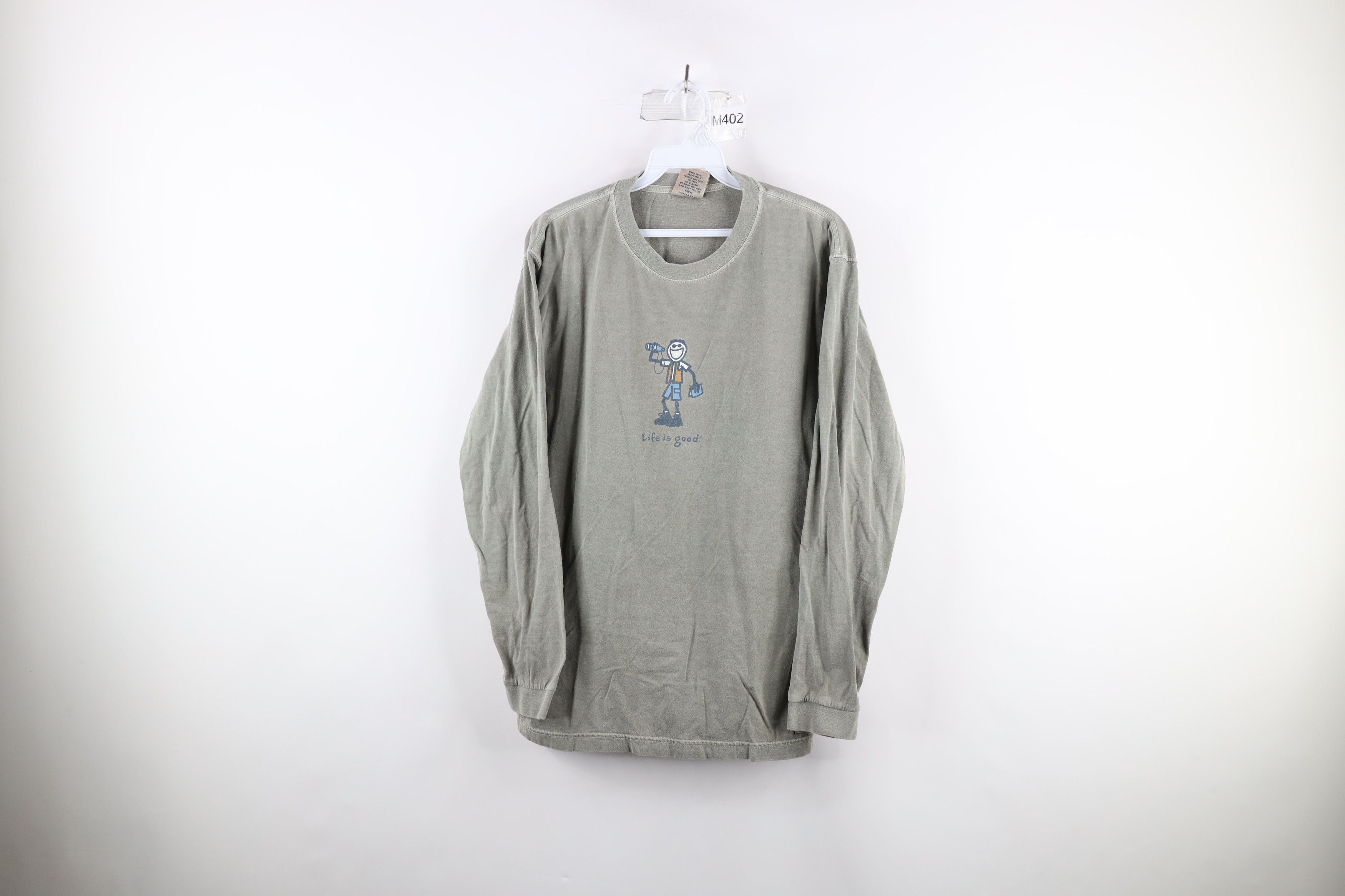 Vintage Life Is Good Out Hiking Long Sleeve T Shirt Green Cotton