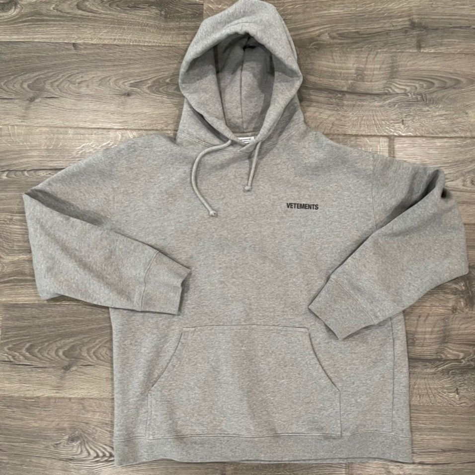 Gray Vetements Oversized Logo Hoodie T-Shirts, Sweatshirt | FlexRushtees.com