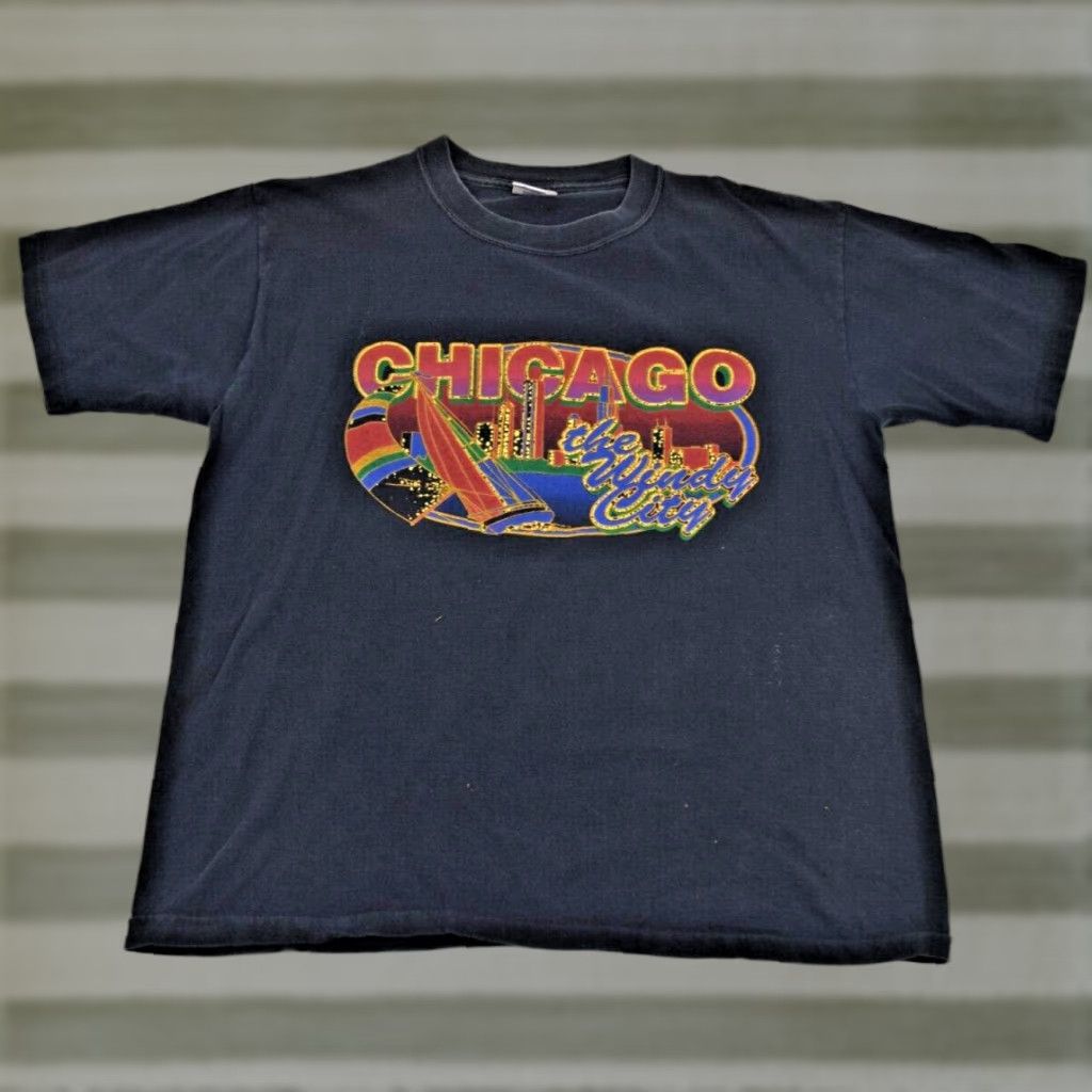 Vintage All Sport Events T Shirt Chicago Windy City 90s Black Size L Unisex Cotton 42 Chest