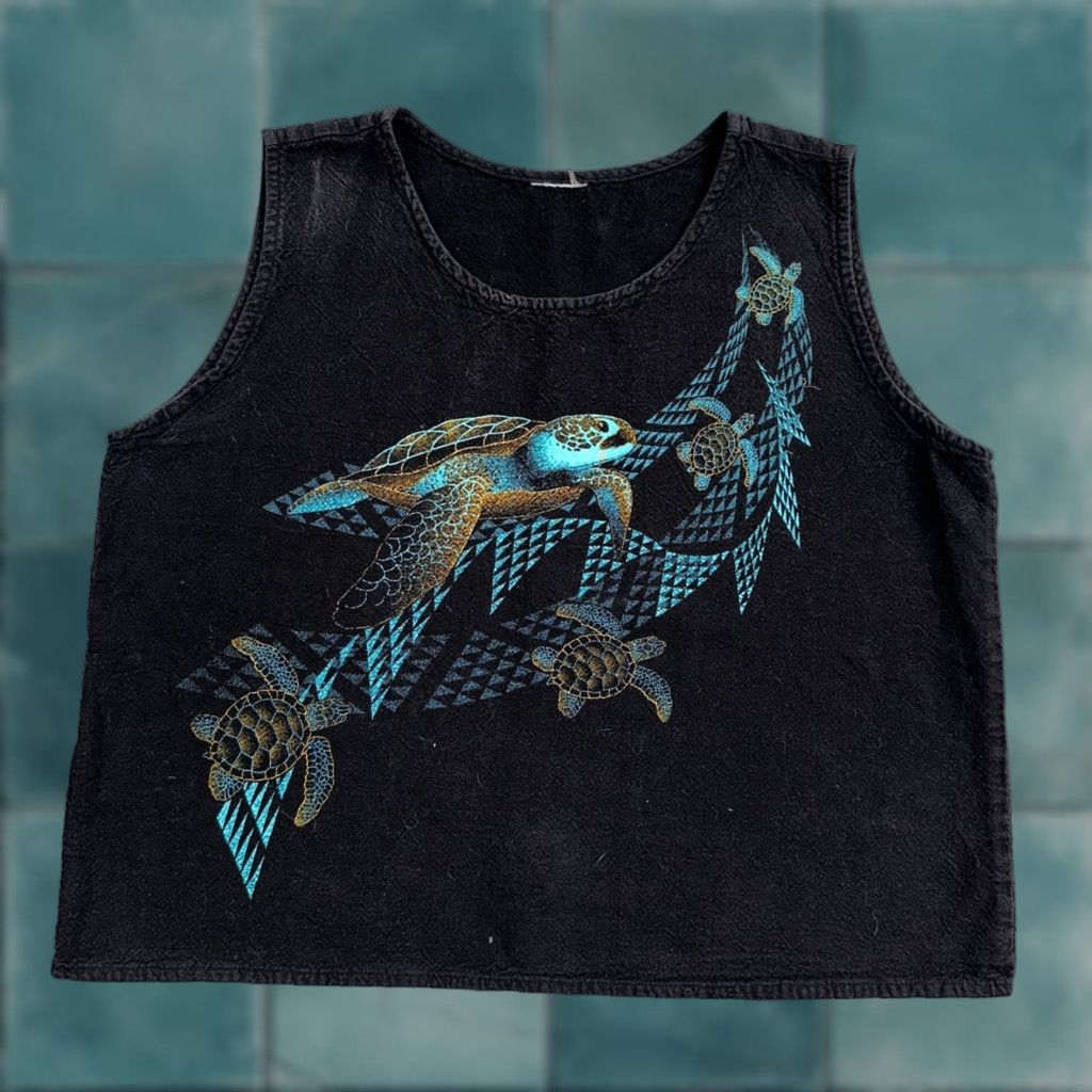 Vintage T Shirt Ocean Turtles Sea Vtg Cotton Abstract Art Love Animals Earth Black M Men Sho