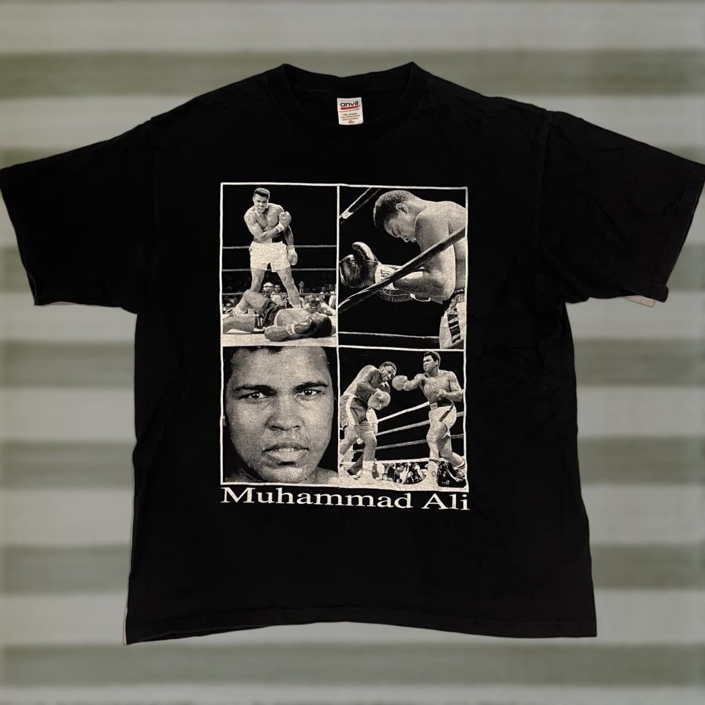 Anvil Vintage Muhammad Ali Shirt Mens Xl Black Short Sleeve Boxing Iconic Pictures Anvil Logo Cotton