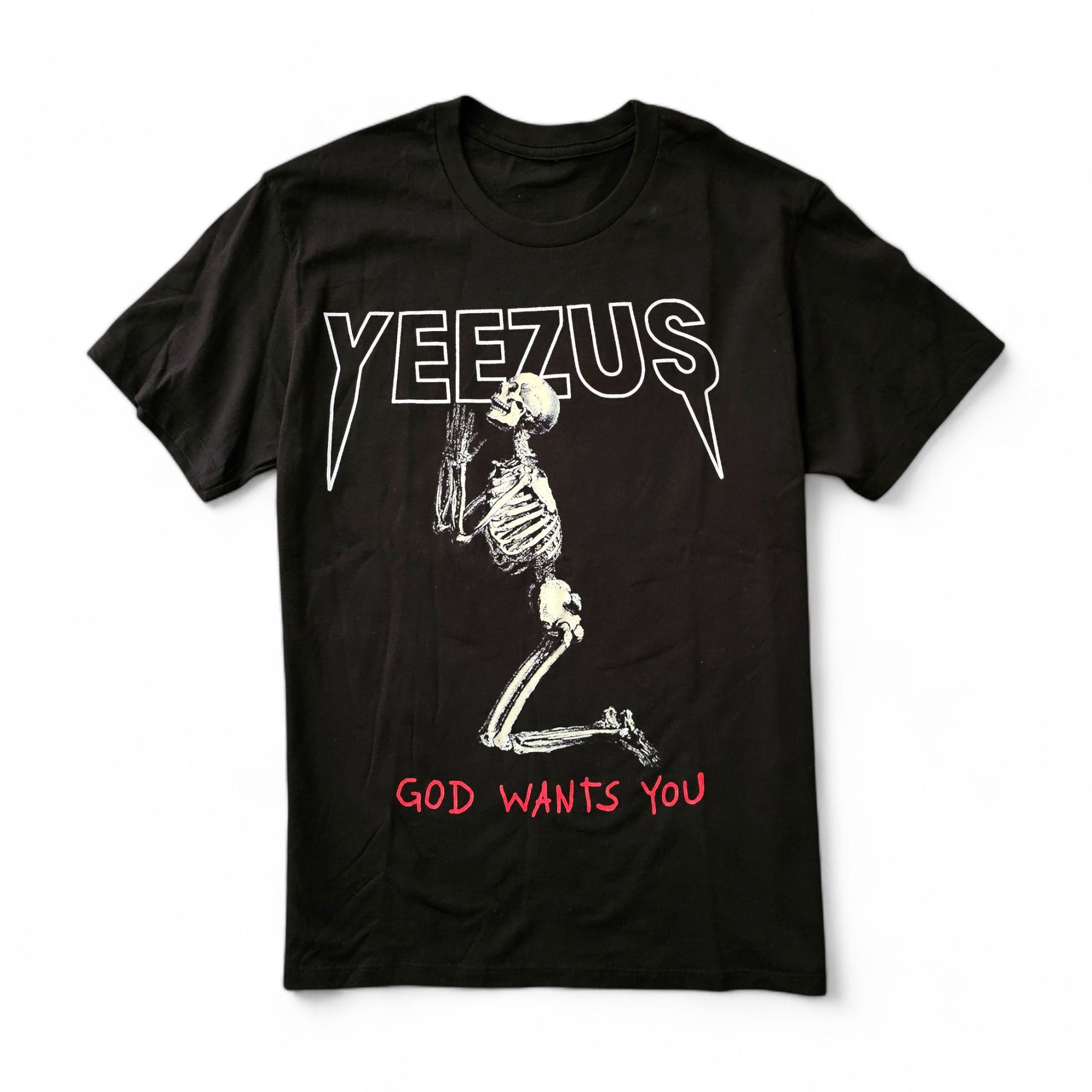Vintage Yeezus Praying Skeleton T Shirt Cotton Black L Hoodie, Sweatshirt | FlexRushtees.com