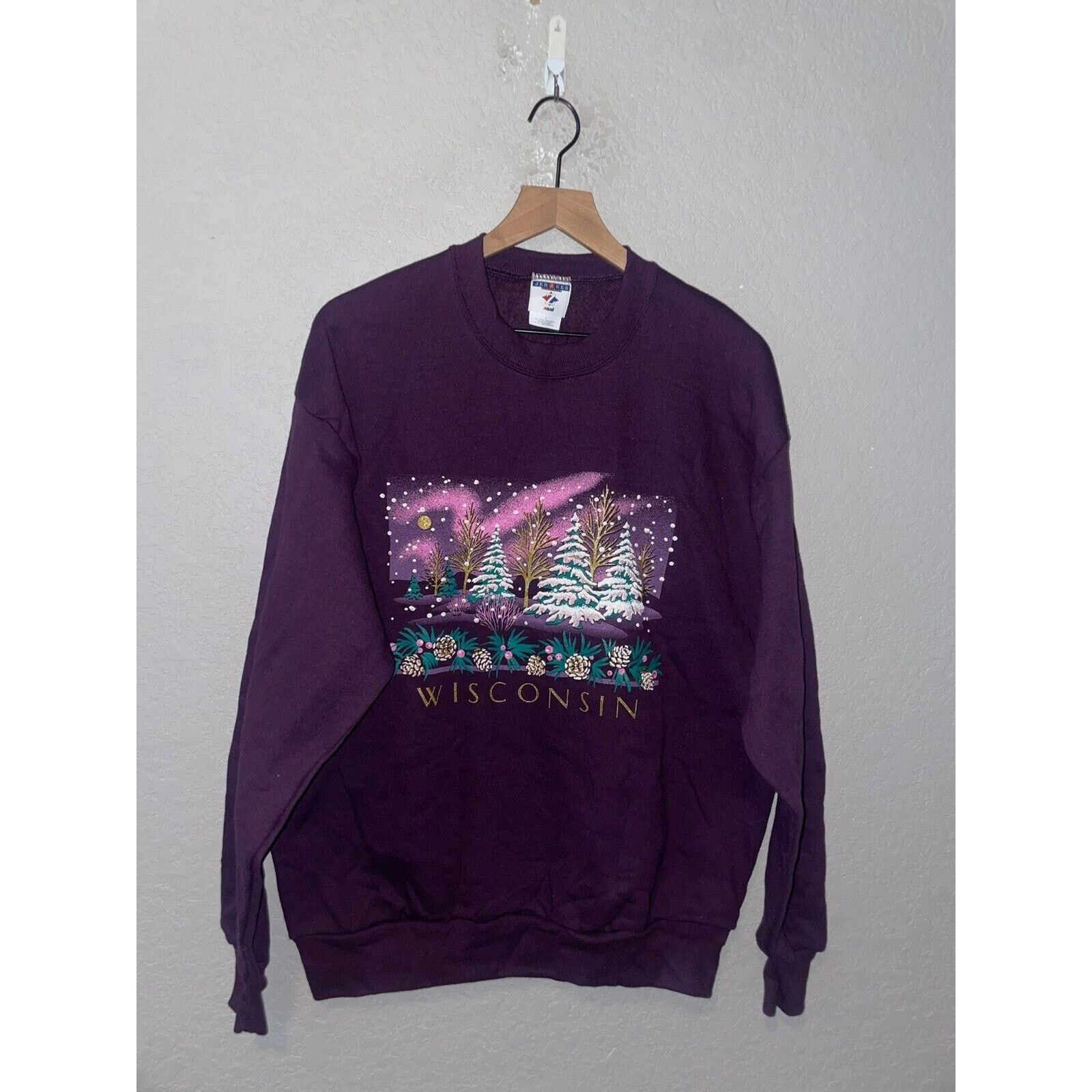 Jerzees Vintage Wisconsin Sweatshirt Crewneck Winter Tree Vtg 90s L T-Shirts, Hoodie | FlexRushtees.com