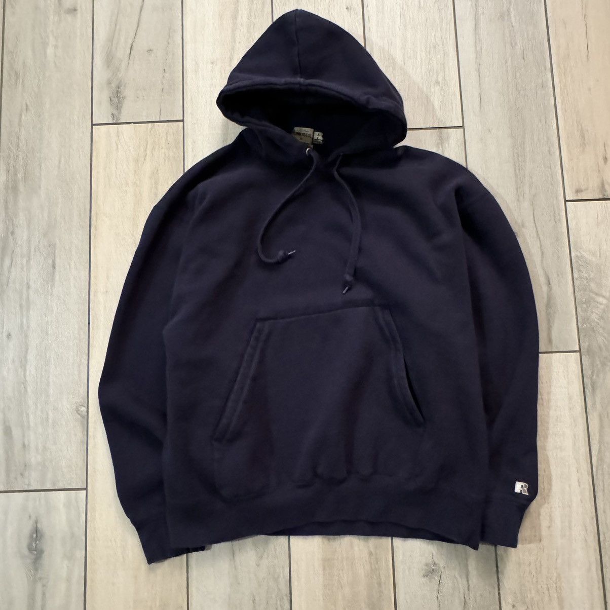 Russell Athletic X Stussy Vintage Y2k Boxy Blue Essential Russel Blank Hoodie Medium