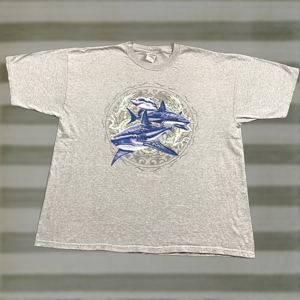 Gildan Perdido Key Shirt 2xl Mens T Shirt Beach Florida Shark Dragon Graphic Print Gray Cotto