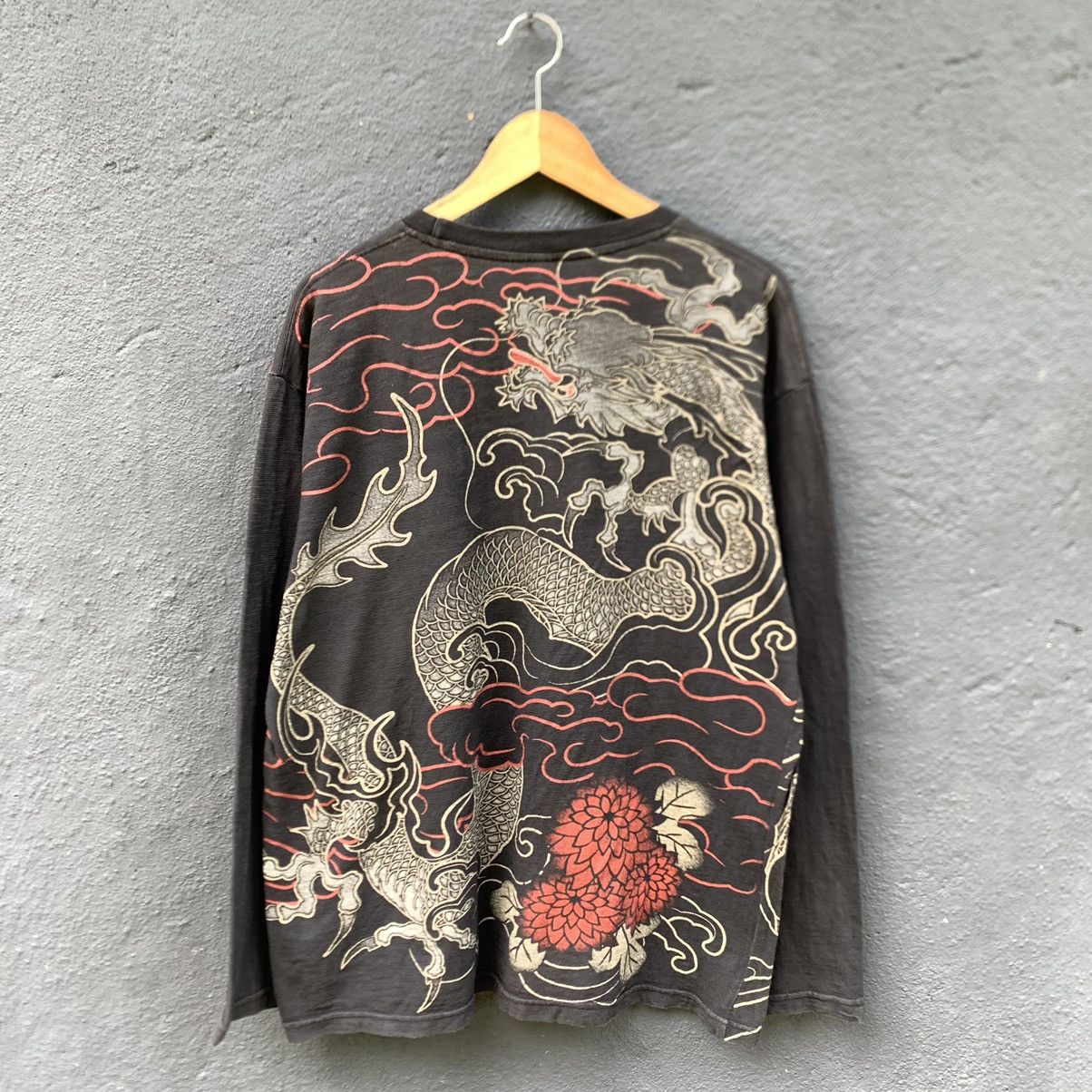 Japanese Brand Thrashed Faded Strange Heaven Dragon Art Tee