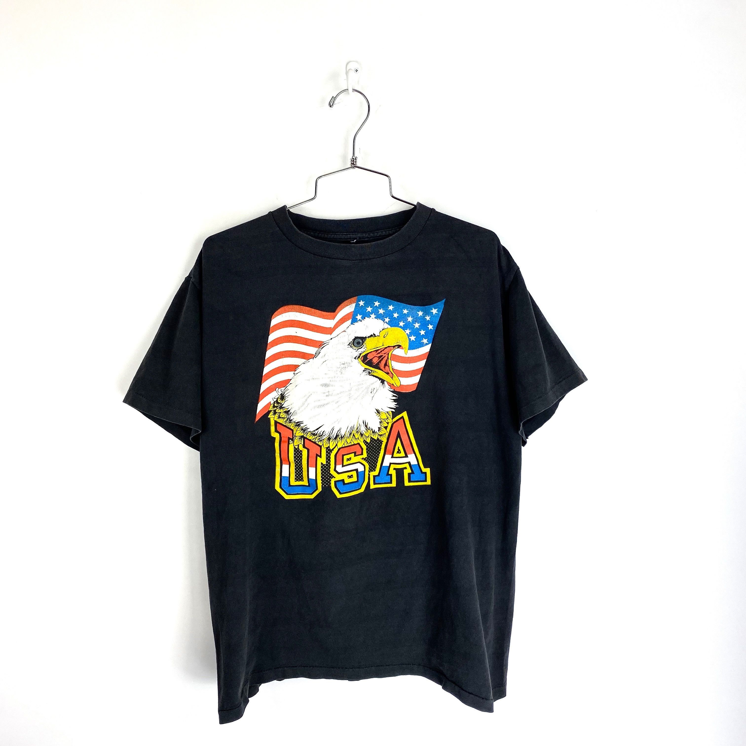 Vintage 90s Usa Eagle T Shirt Size Medium Mens Faded Black Hoodie, Sweatshirt | FlexRushtees.com