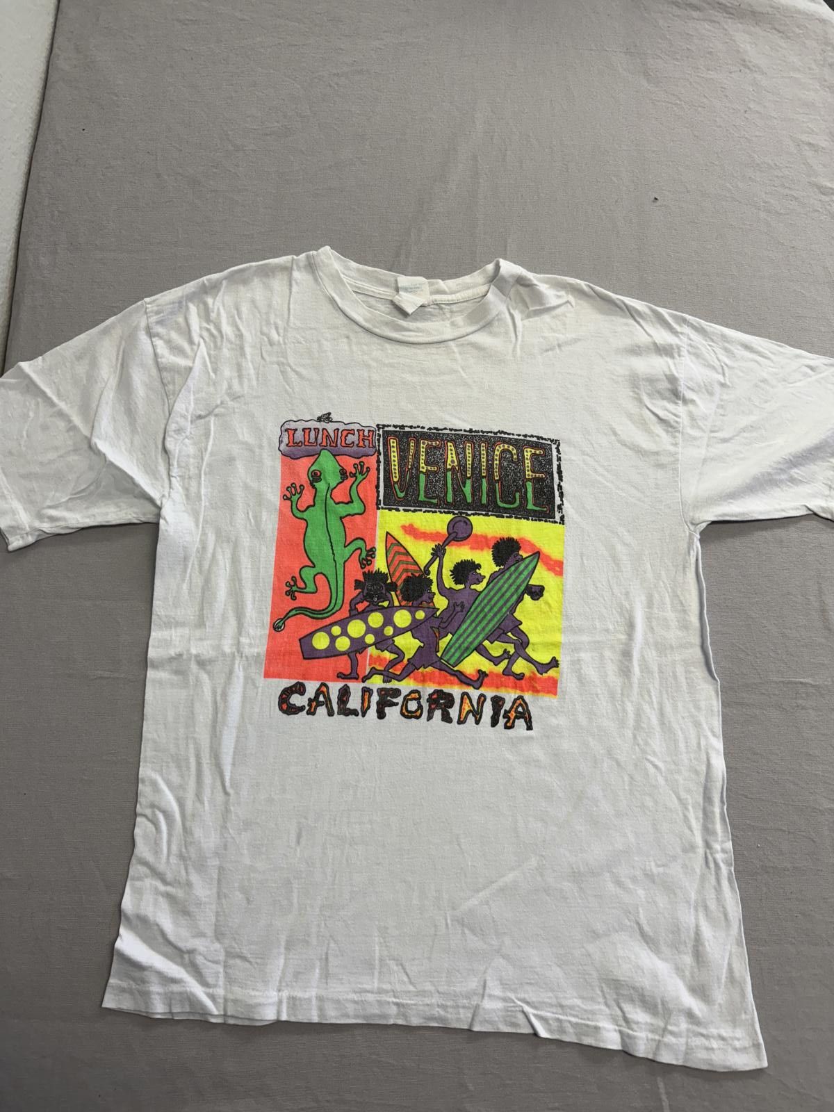 Designer Vintage Venice Beach T Shirt Surf Venice Neon Lizard Lunch L