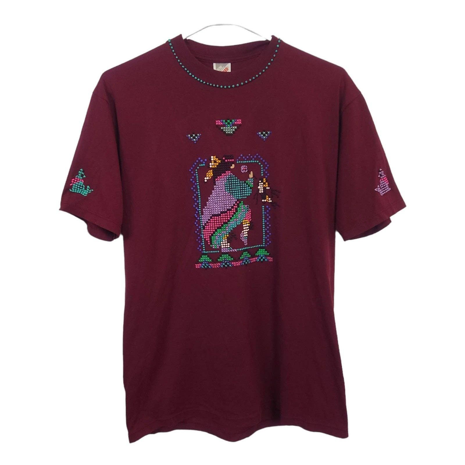 Vintage Jerzees Tribal Woman Dot Art Puff Paint Tee