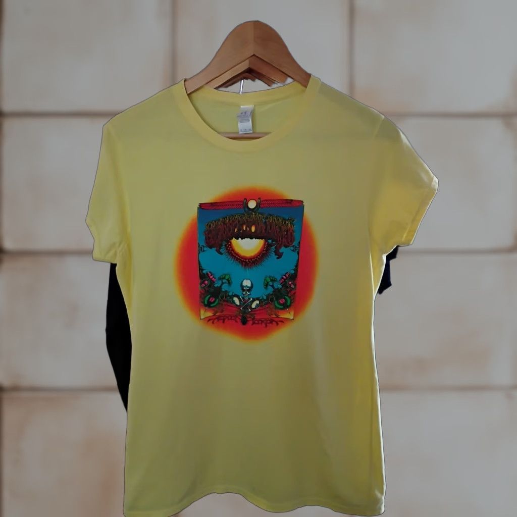 Gildan Ladies Grateful Dead T Shirt Ringspun Xl Yellow 100 Cotton Rock Psychedelic Womens Xl