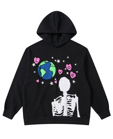 Vintage Earth Skeleton Printed Hoodie T-Shirts, Sweatshirt | FlexRushtees.com