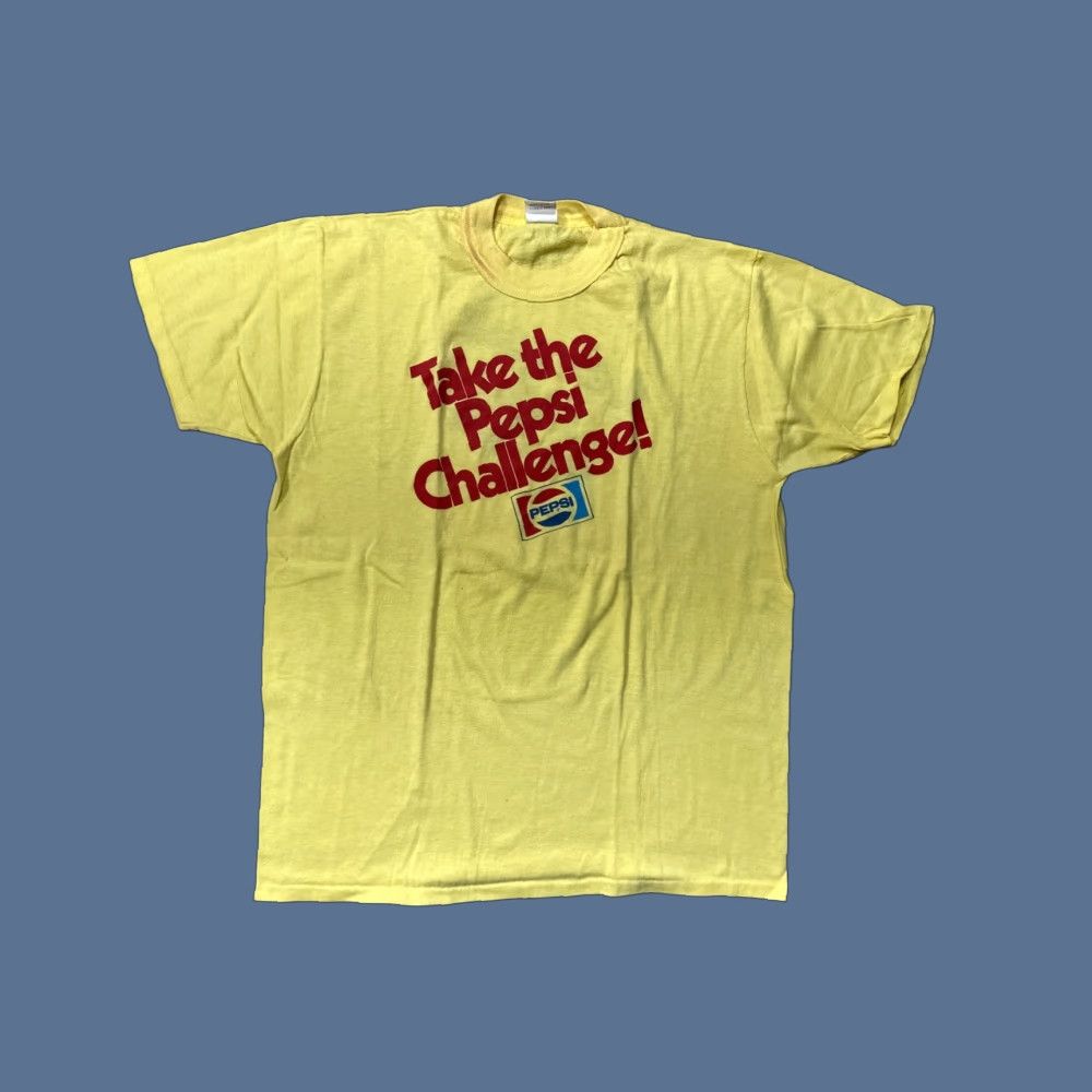 Vintage Pepsi Challenge T Shirt L Yellow Men Short Sleeve 70s Hippie Punk Basic Tee Let Your