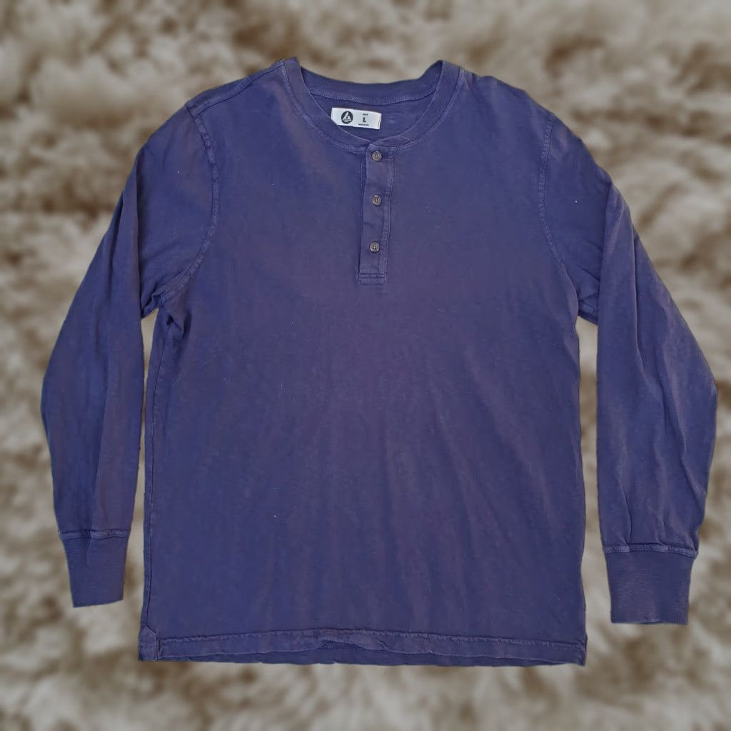 Vintage American Giant Mens Henley Long Sleeve Usa Made Shirt Navy Blue Large