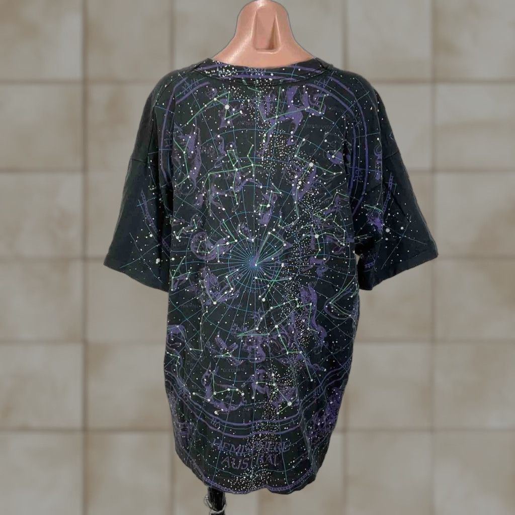 Blue Vintage Liquid Blue Constellations Zodiac Astrology Aop T Shirt Xl Men Black Short Sleev