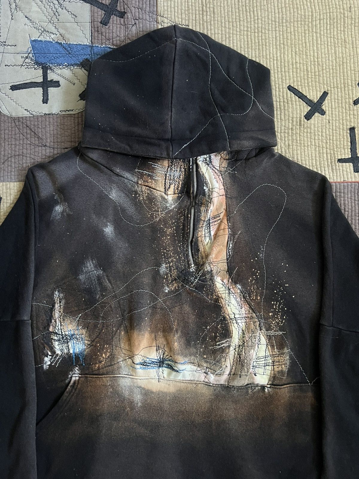 Japanese Brand 1 1 Faded Darkpull Patchwork Hoodie Half Zip Like Kapital