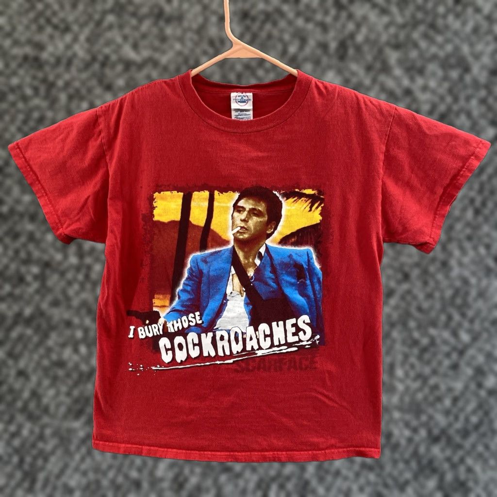 Vintage Scarface T Shirt Men Medium Red Movie Promo Tony Montana 2000s 90s Graphic