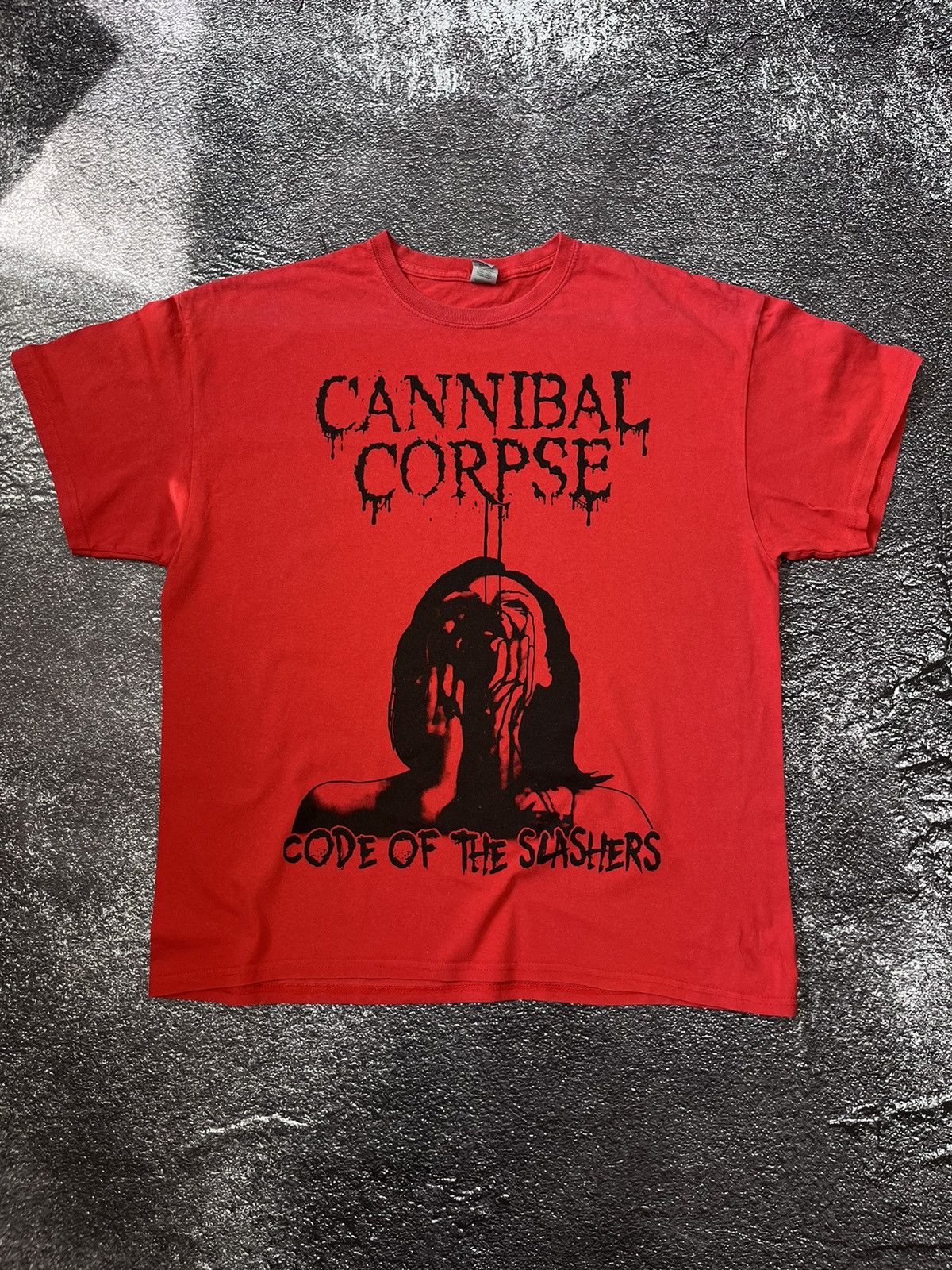Band Tees Cannibal Corpse Code Of The Slashers Red T Shirt Large Hoodie, Sweatshirt | FlexRushtees.com