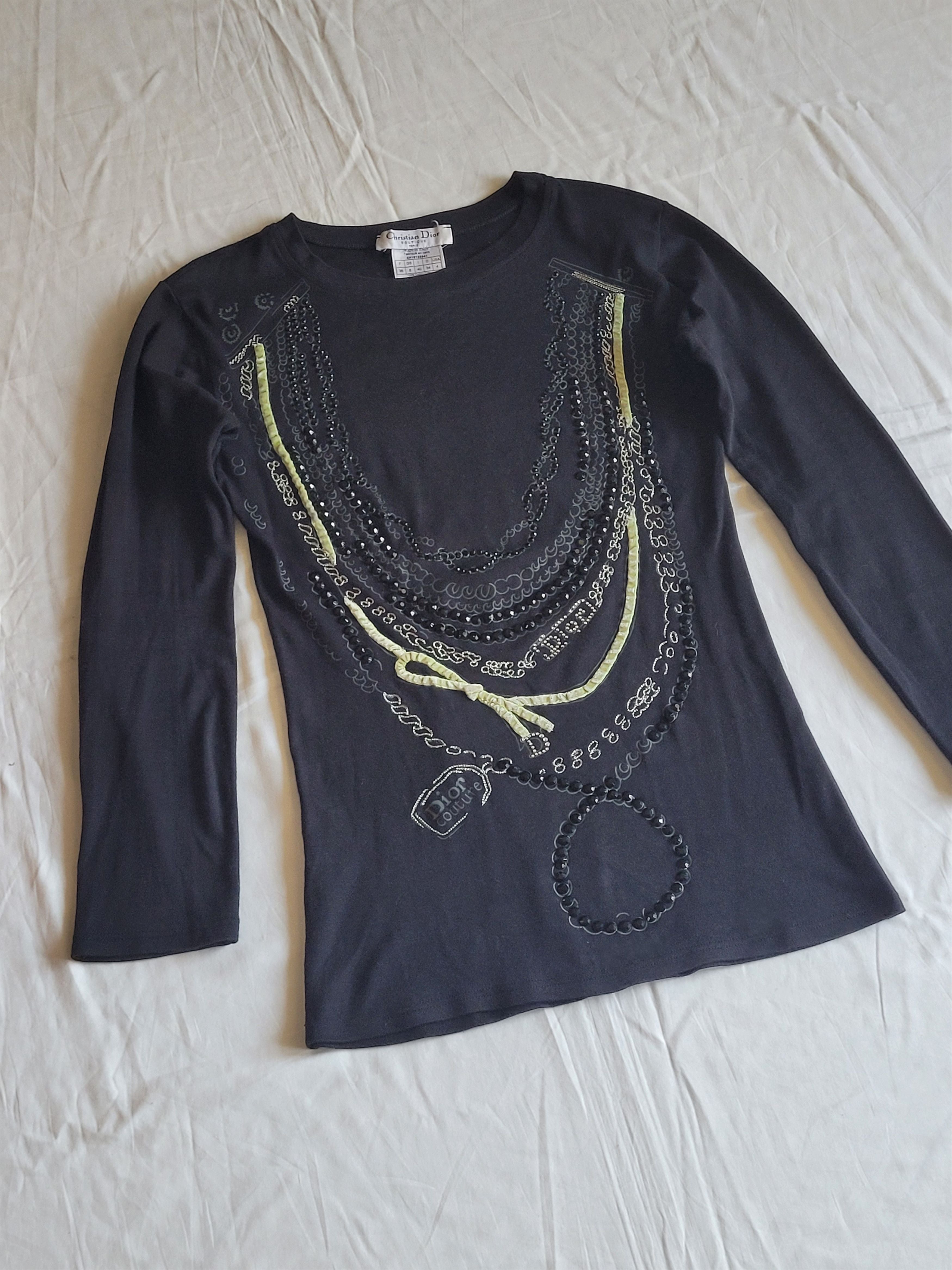 John Galliano Dior By Galliano 2000s Pearles Trompe L Oeil Printed Tee Hoodie, Sweatshirt | FlexRushtees.com