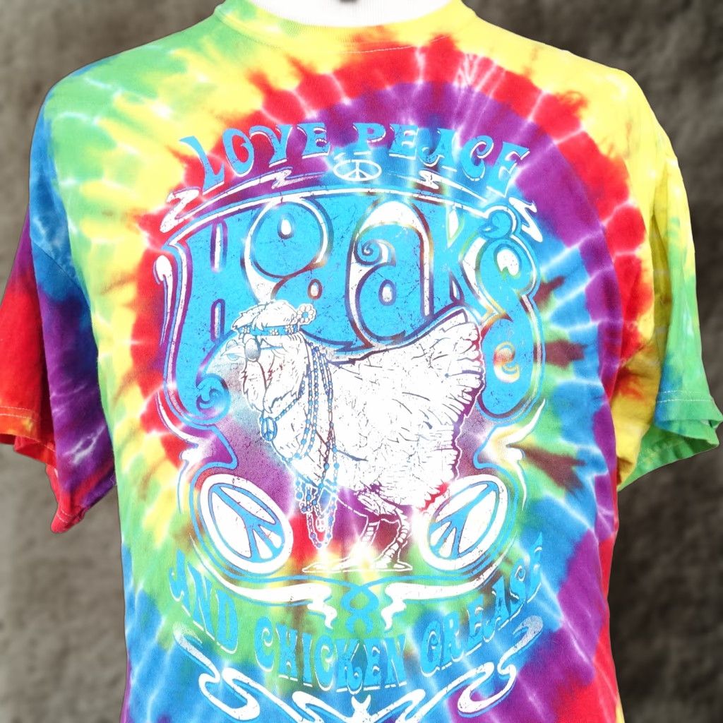 Vintage Gildan T Shirt Men Xl Rainbow Tie Dye Love Peace Chicken Grease Retro Graphic Tee