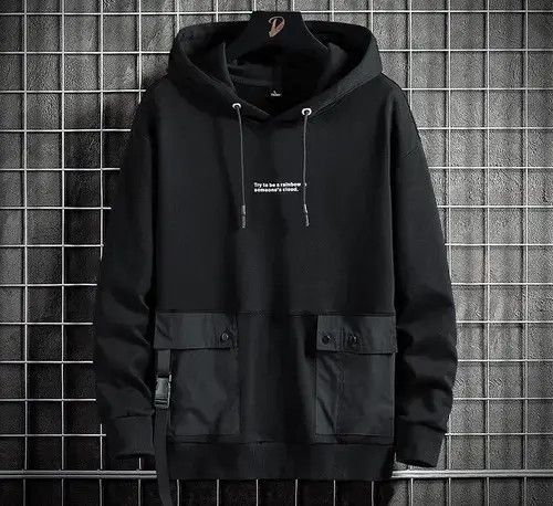 Vibe Mens Winter Patchwork Multi Pockets Techwear Sweatshirt