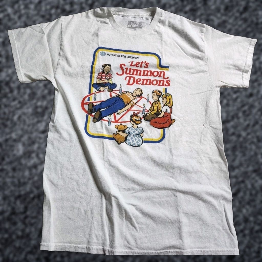 Rhode Vintage Steven Rhodes T Shirt Mens M Distressed Horror Bohemian 60s 70s Logo Graphic White