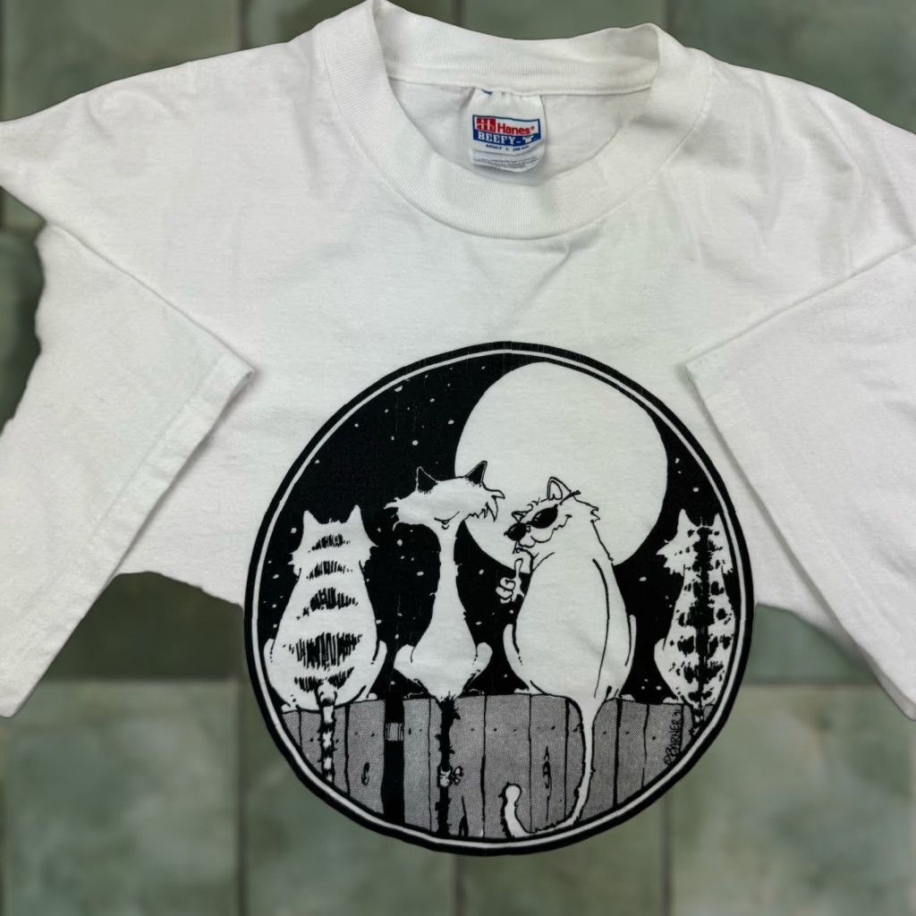 Vintage Yes Hanes T Shirt Adult Large White Cartoon Animals 90s Funny Crew Neck Short Sleeve R Hoodie, Sweatshirt
