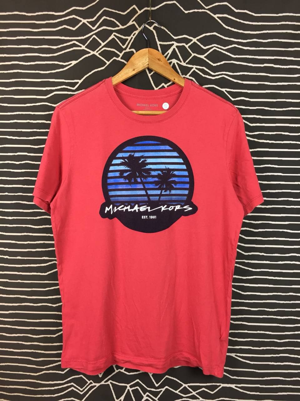 Kors Michael Kors Coral Tropical Palm Tree Sunset Graphic Tee