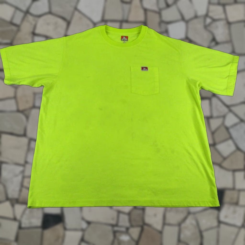 Davis Ben Davis Shirt 2xl Xxl Neon Green Hi Vis Utility Workwear Pocket Tee Mens