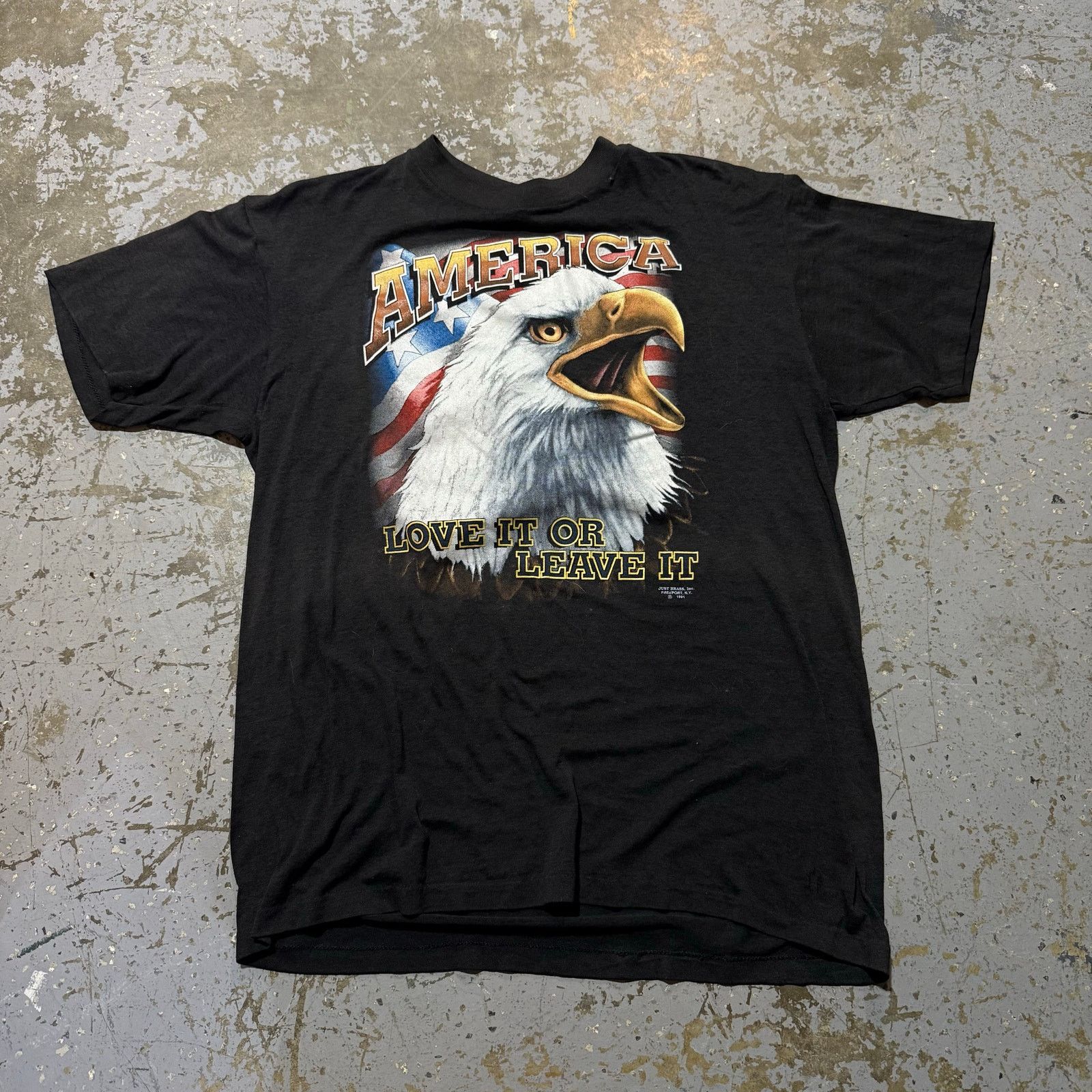 Vintage 1991 Brass Inc Bald Eagle Patriotic Tee Sz L