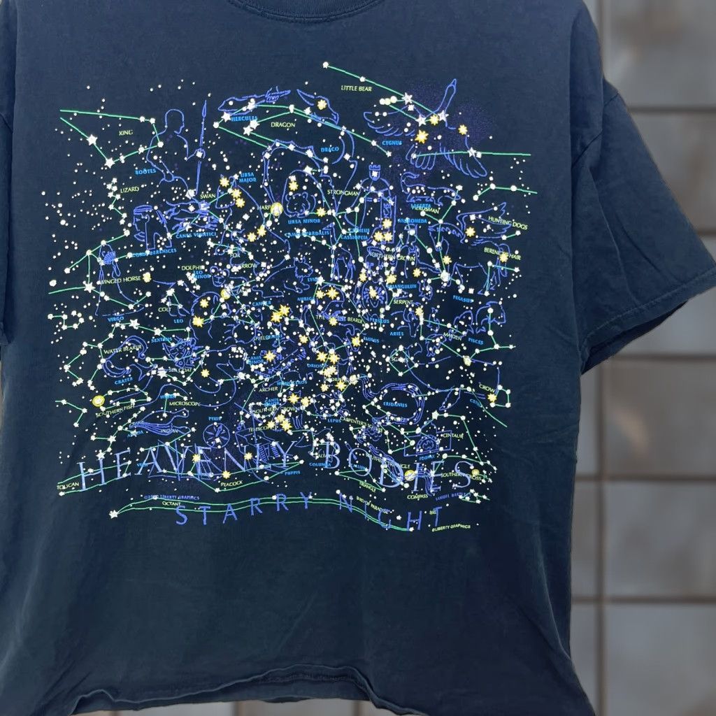 Vintage Constellations Starry Night Space T Shirt Xl Black Cotton Men Short Sleeve Crew Neck