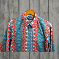 Wrangler Vintage Gray Aztec Western Shirt Mens Medium Long Sleeve Pearl Snap Cowboy